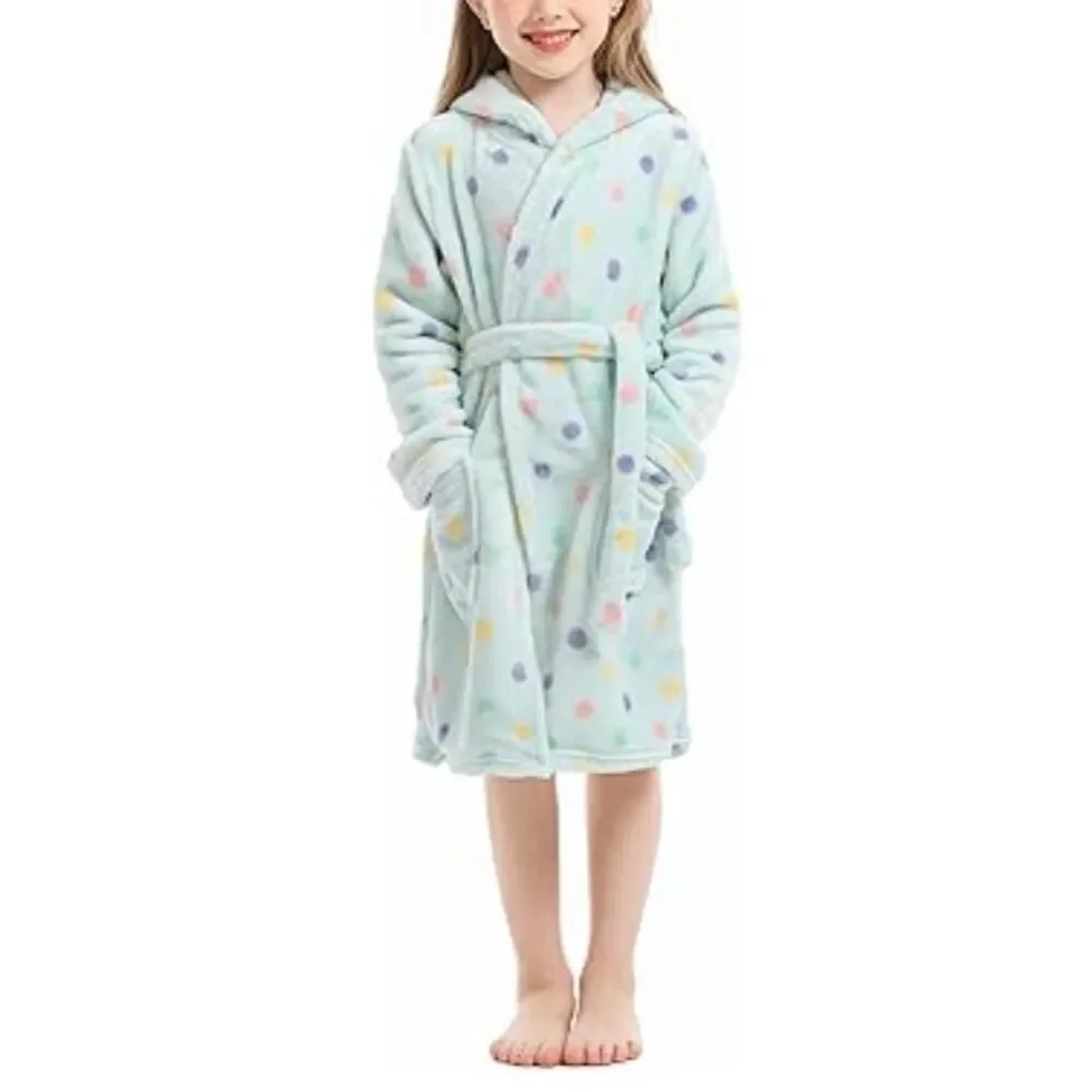 Toddler Robes Cute Pattern Bathrobe Unisex Kids Robe Baby Flannel Hoodie Size 2